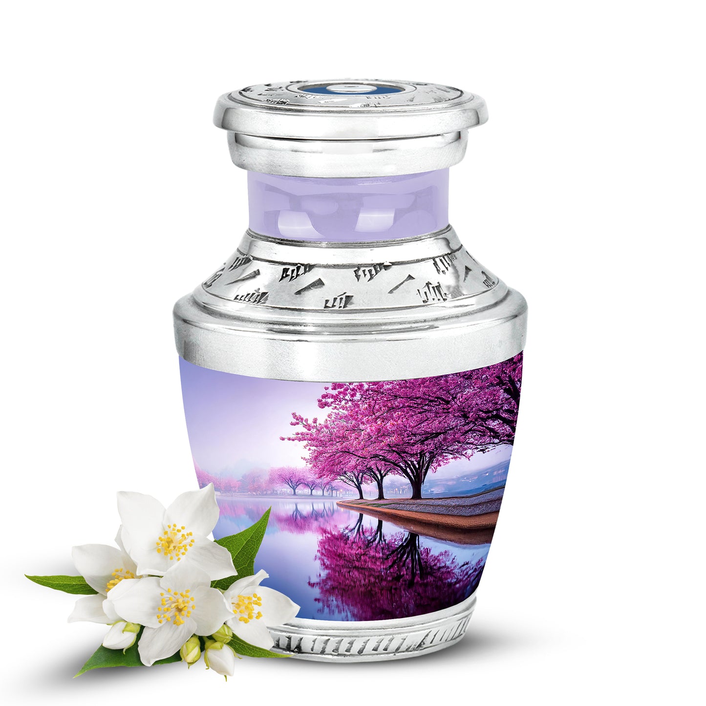 Stunning White Cherry Blossom Testament Urn for Human Ashes - 10-inch, 200 cu in - Yatskia