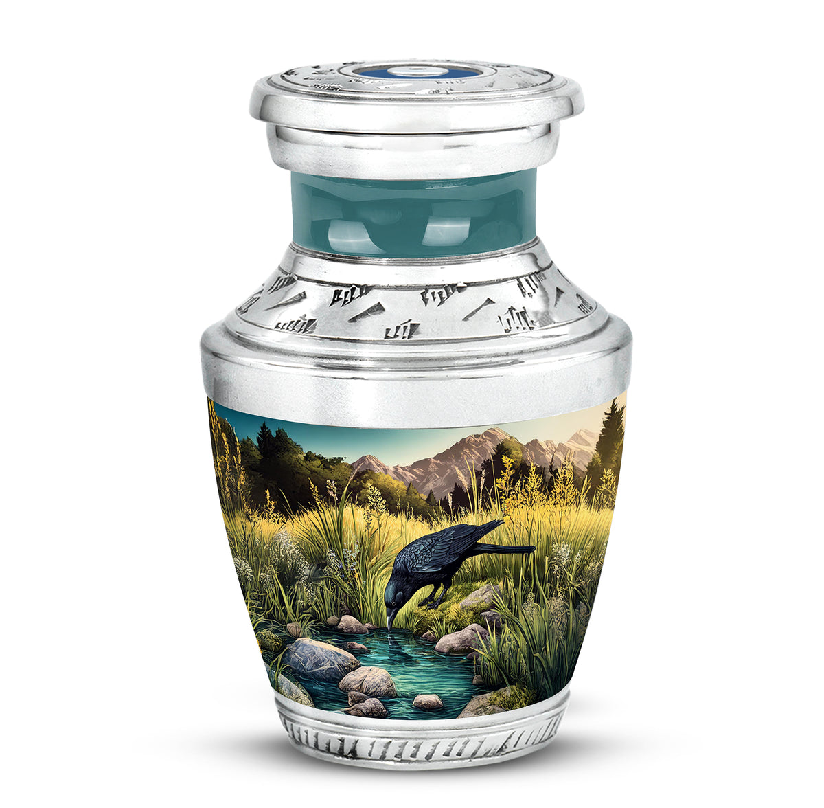 Illustrious Crow Memorial Cremation Urns - Teal - Yatskia