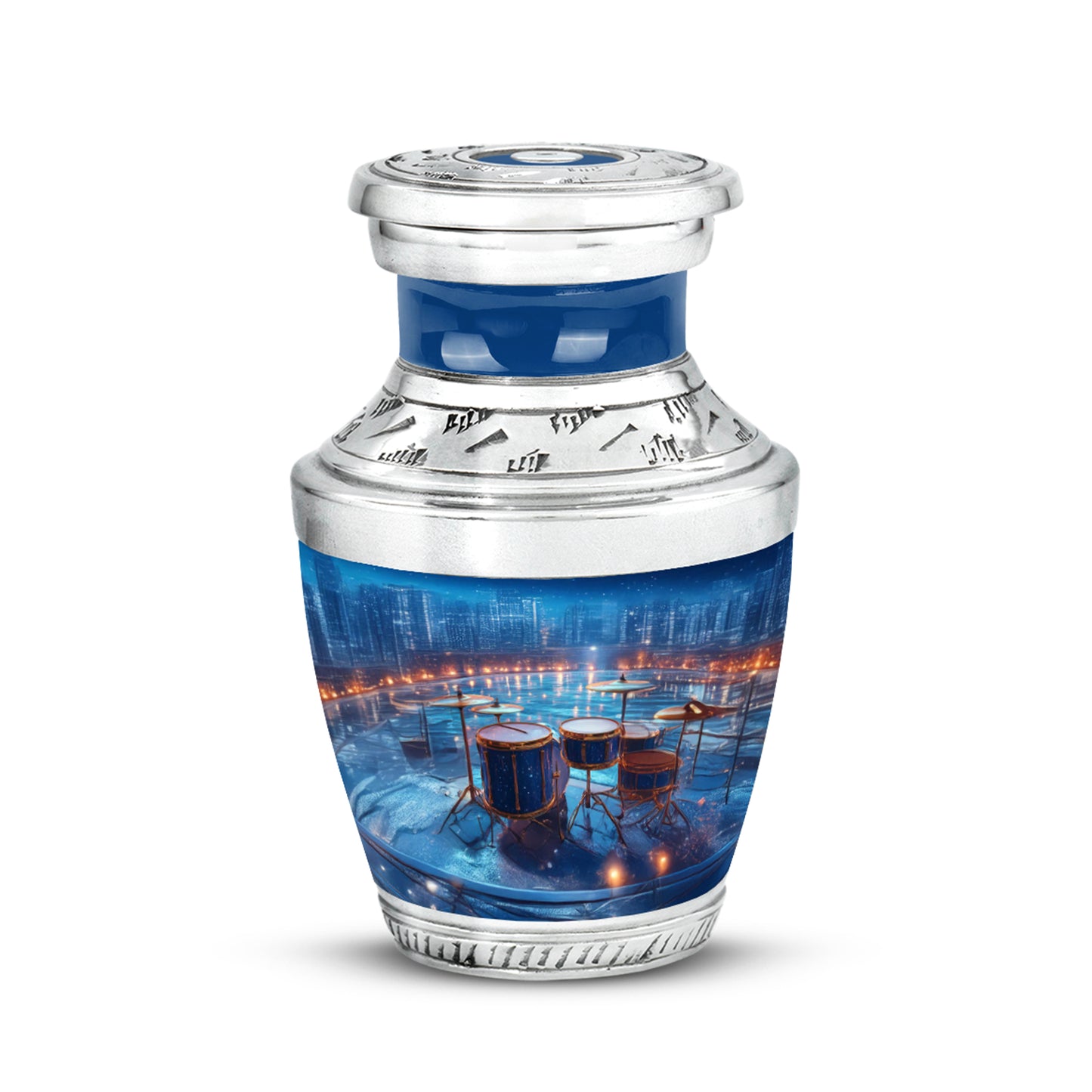 Personalized Drums Cremation Urns - Tranquil Blue 10-inch, 200 cu in - Yatskia