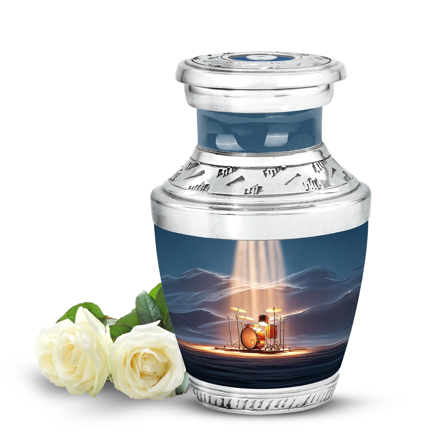 Blue Serene Drums Memorial Urn for Ashes - 10-inch, 200 cu in - Yatskia