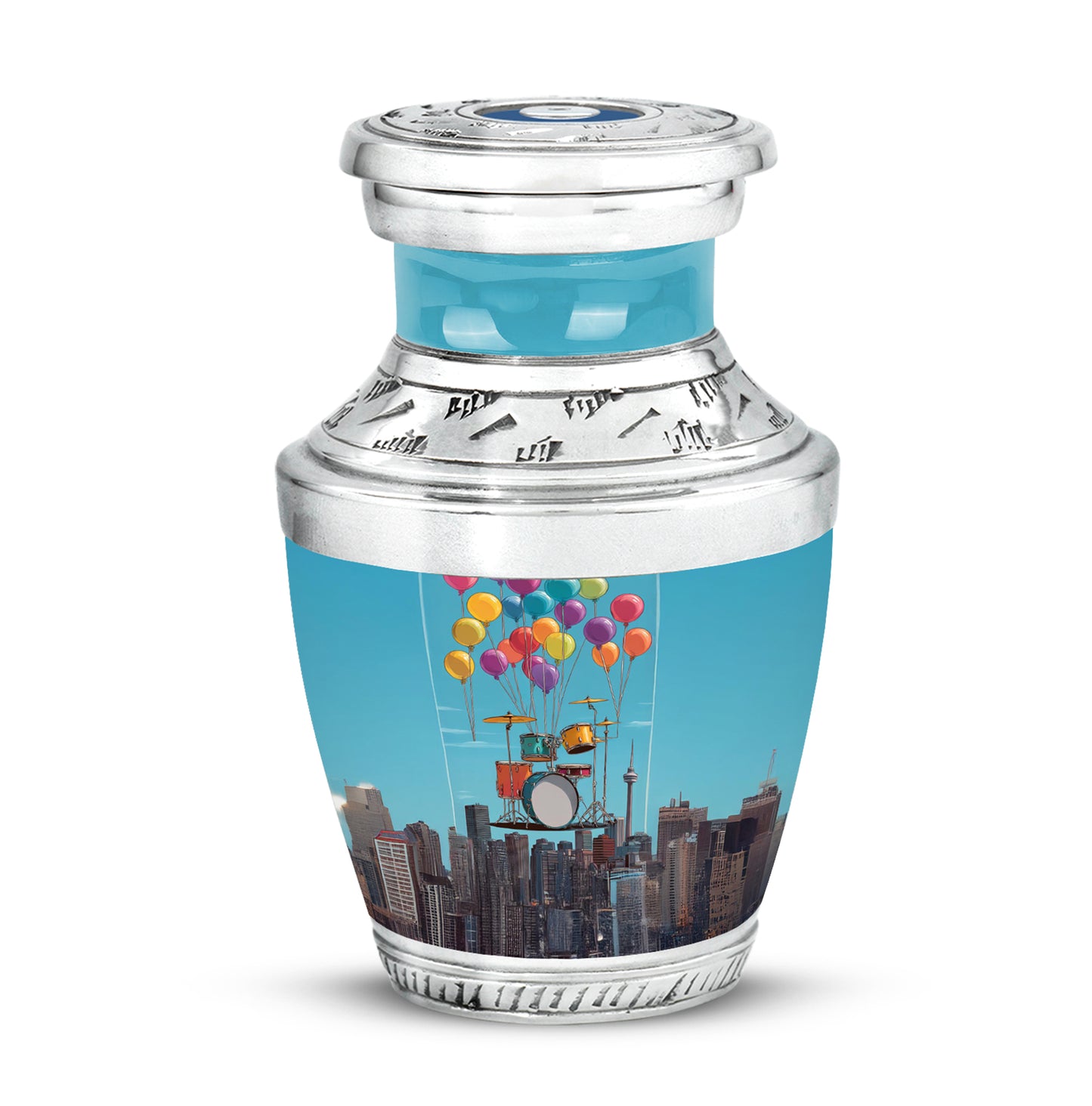 Blue Breathtaking Drums Memorial Urn for Ashes - 10-inch, 200 cu in - Yatskia