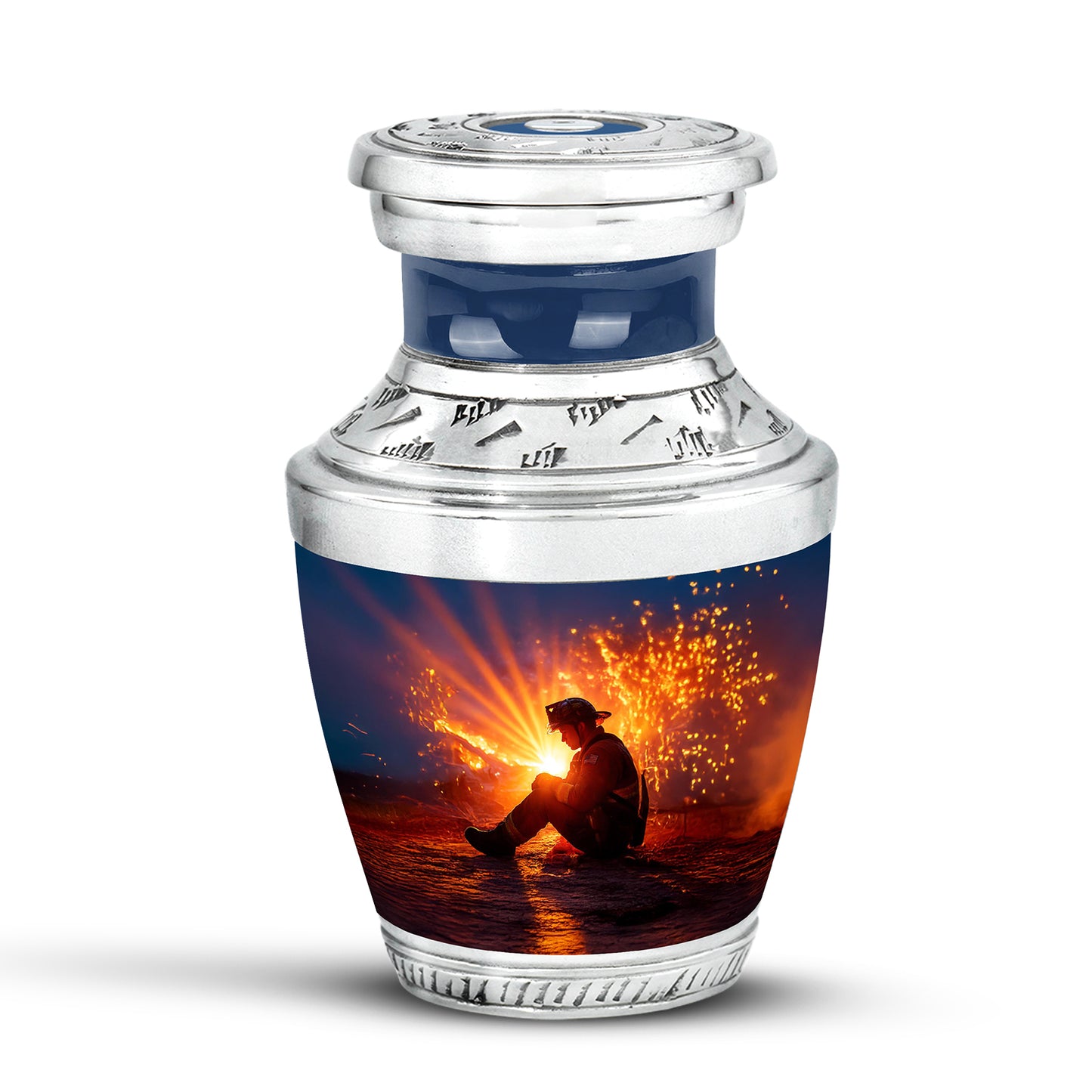 Personalized Blue Firefighter Cremation Urns for Ashes - Majestic 10-inch - Yatskia