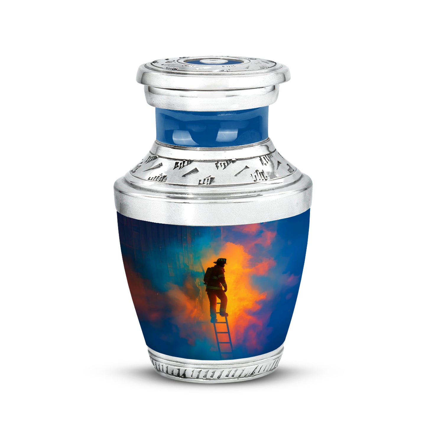 Blue Firefighter Cremation Urns - Enduring Tribute 10-inch, 200 cu in - Yatskia