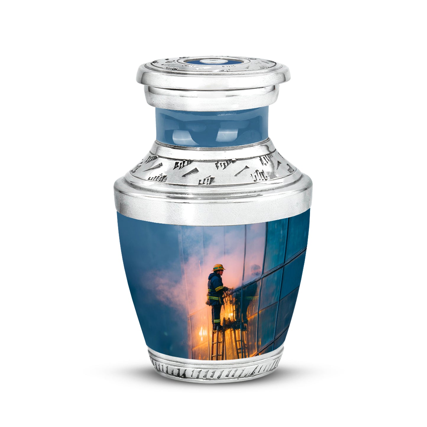 Personalized Blue Revered Firefighter Cremation Urns for Human Ashes - 10-inch, 200 cu in - Yatskia