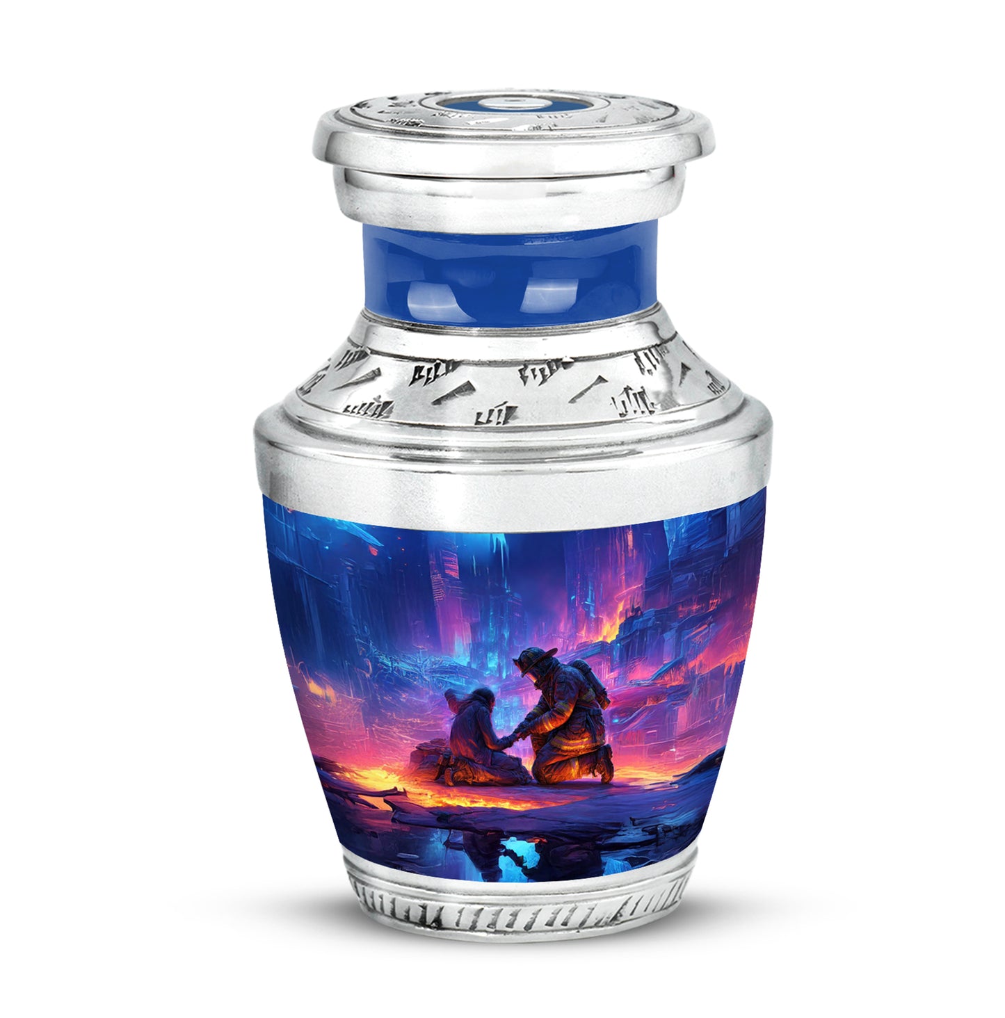 Ethereal Firefighter Memorial Cremation Urns - Blue 10-inch, 200 cu in - Yatskia