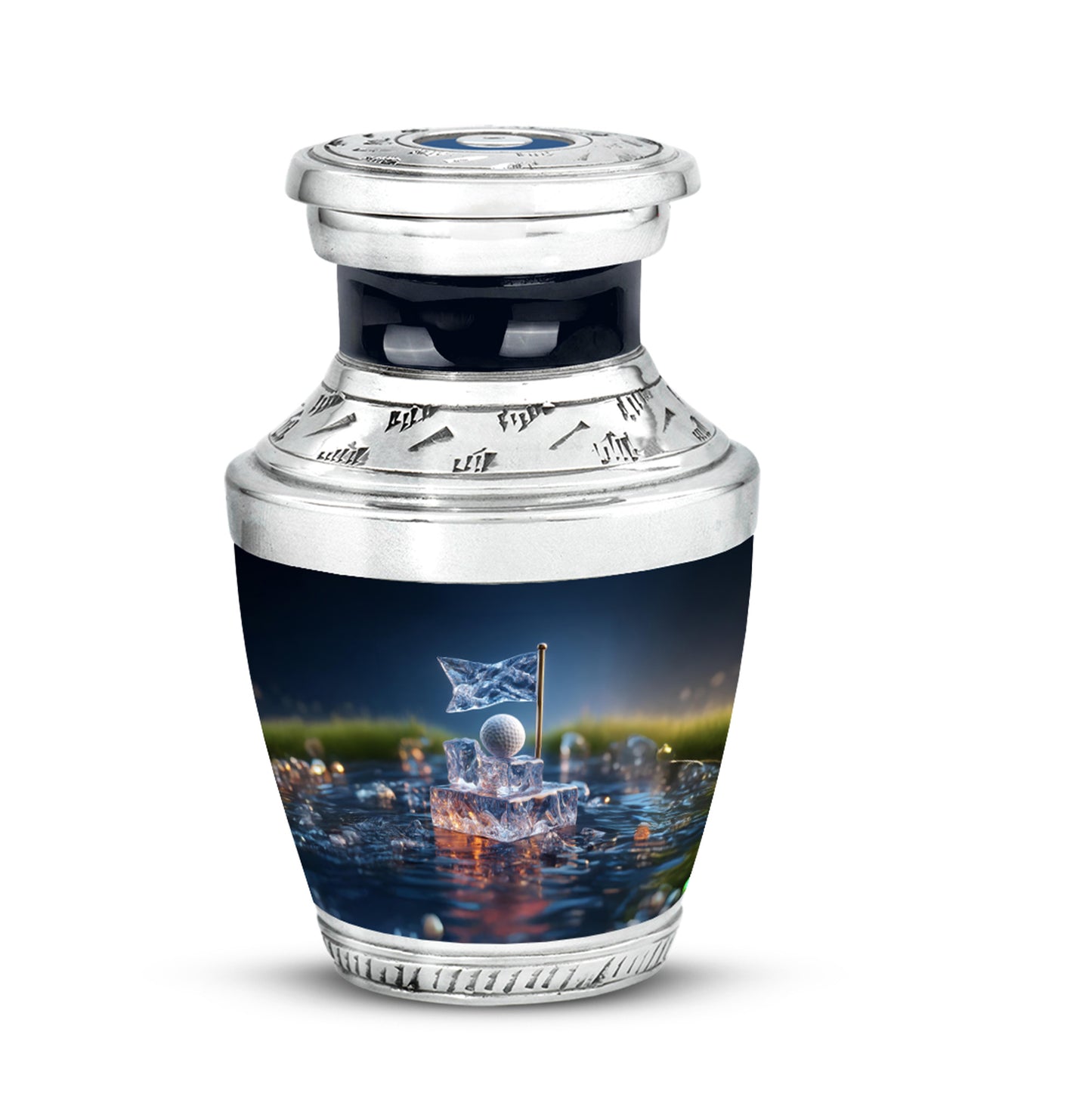 Inspiring Blue Golf Haven Urn for Human Ashes - 10-inch, 200 cu in - Yatskia