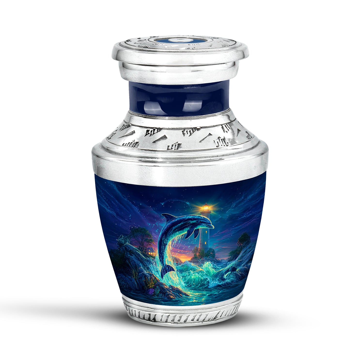 Blue Dolphin Embrace Cremation Urns for Human Ashes - 10-inch, 200 cu in - Yatskia
