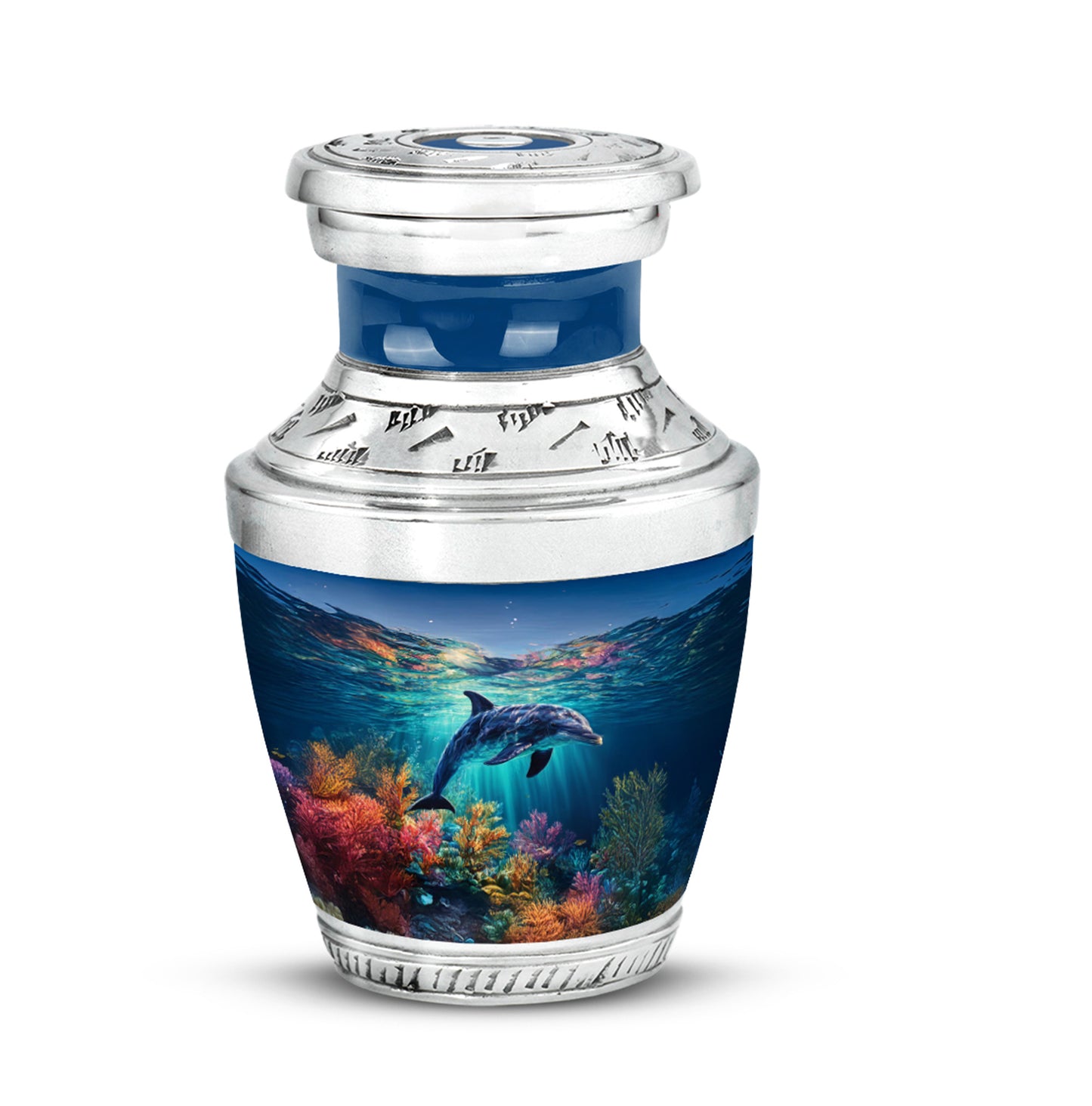 Blue Serene Dolphin Memorial Urn for Ashes - 10-inch, 200 cu in - Yatskia