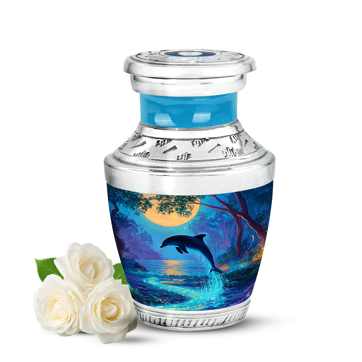 Personalized Teal Sovereign Dolphin Cremation Urns for Human Ashes - 10-inch, 200 cu in - Yatskia