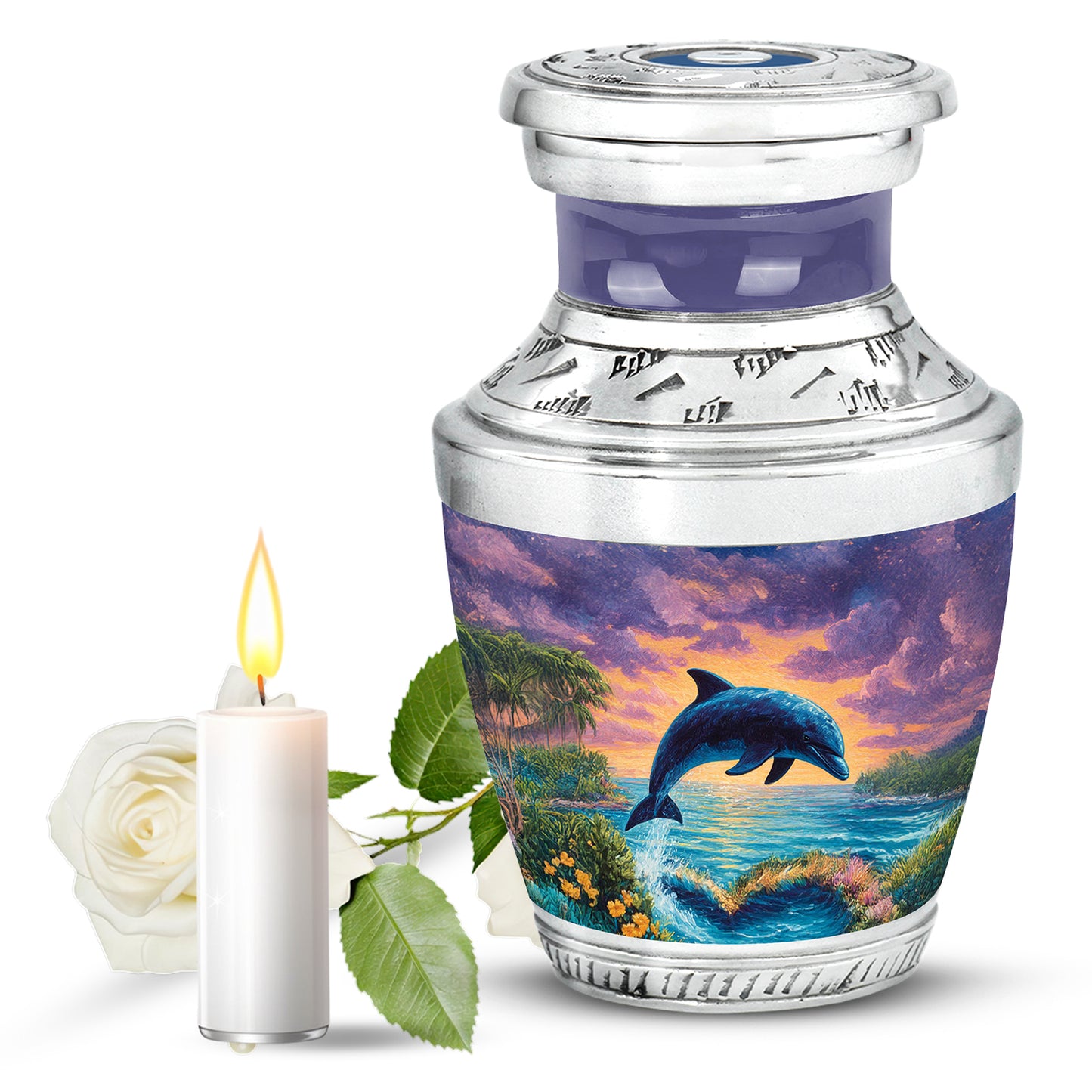 Graceful Blue Dolphin Sanctuary Urn for Human Ashes - 10-inch, 200 cu in - Yatskia