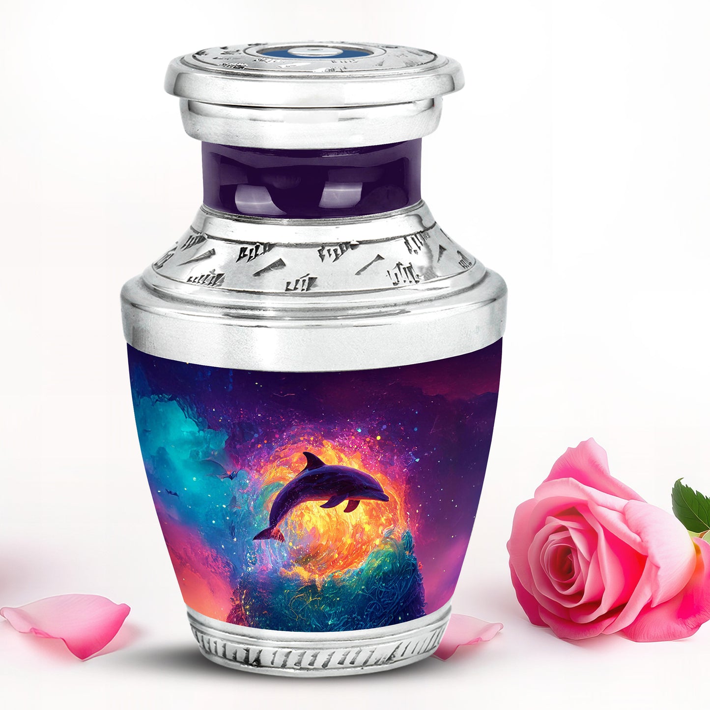 Personalized Purple Heavenly Dolphin Cremation Urns for Human Ashes - 10-inch, 200 cu in - Yatskia