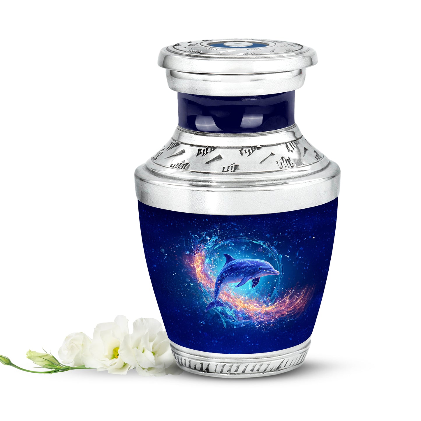 Blue Resounding Dolphin Memorial Urn for Ashes - 10-inch, 200 cu in - Yatskia