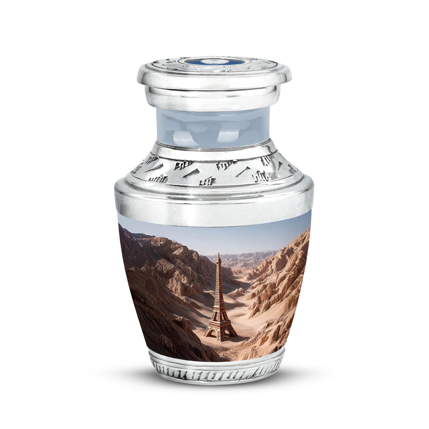 Silver Resounding Eiffel Tower Memorial Urn for Ashes - 10-inch, 200 cu in - Yatskia