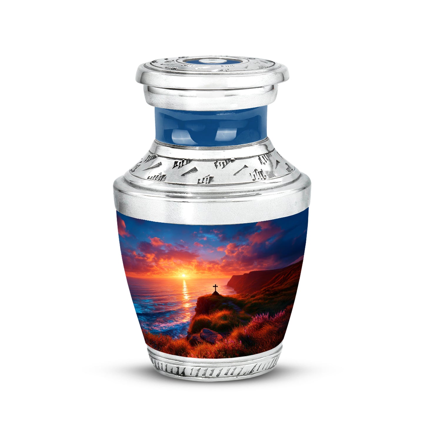 Blue Comforting Cross Memorial Urn for Ashes - 10-inch, 200 cu in - Yatskia