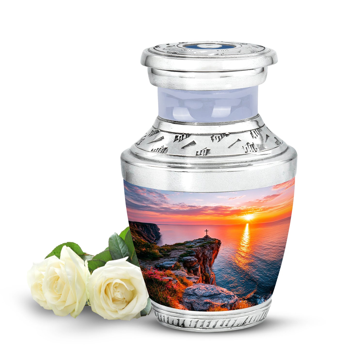 Personalized Cross Cremation Urns - Eminent Silver 10-inch, 200 cu in - Yatskia