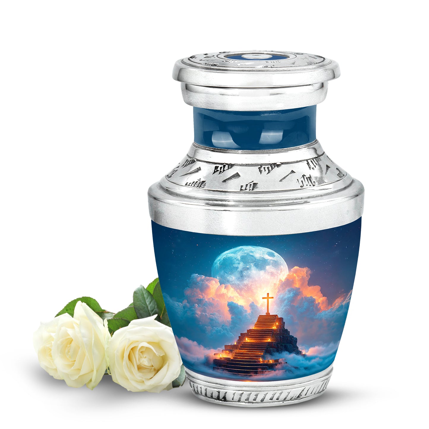 Sublime Cross Cremation Urns for Human Ashes - Blue 10-inch - Yatskia