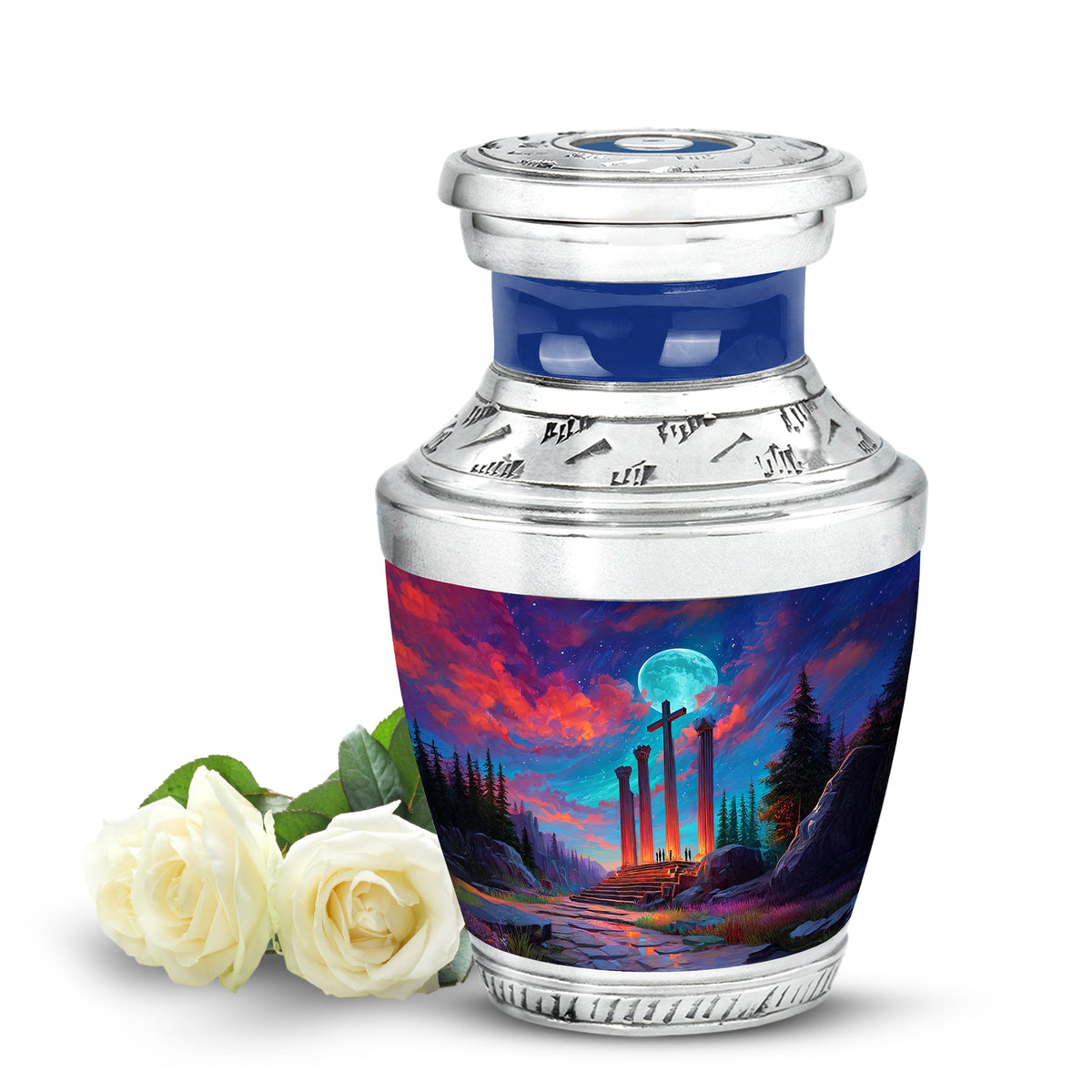 Blue Exquisite Cross Memorial Urn for Ashes - Yatskia