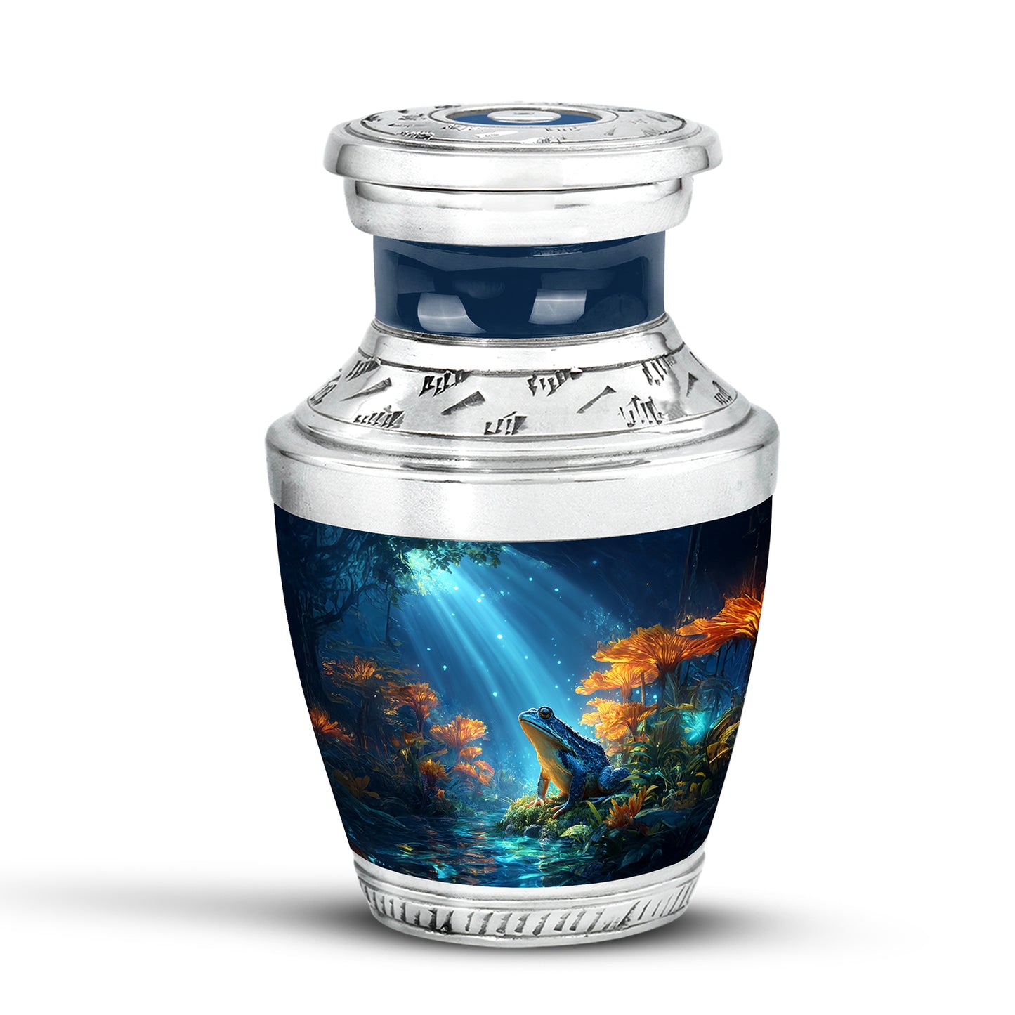 Personalized Blue Cherished Frog Cremation Urns for Human Ashes - 10-inch, 200 cu in - Yatskia