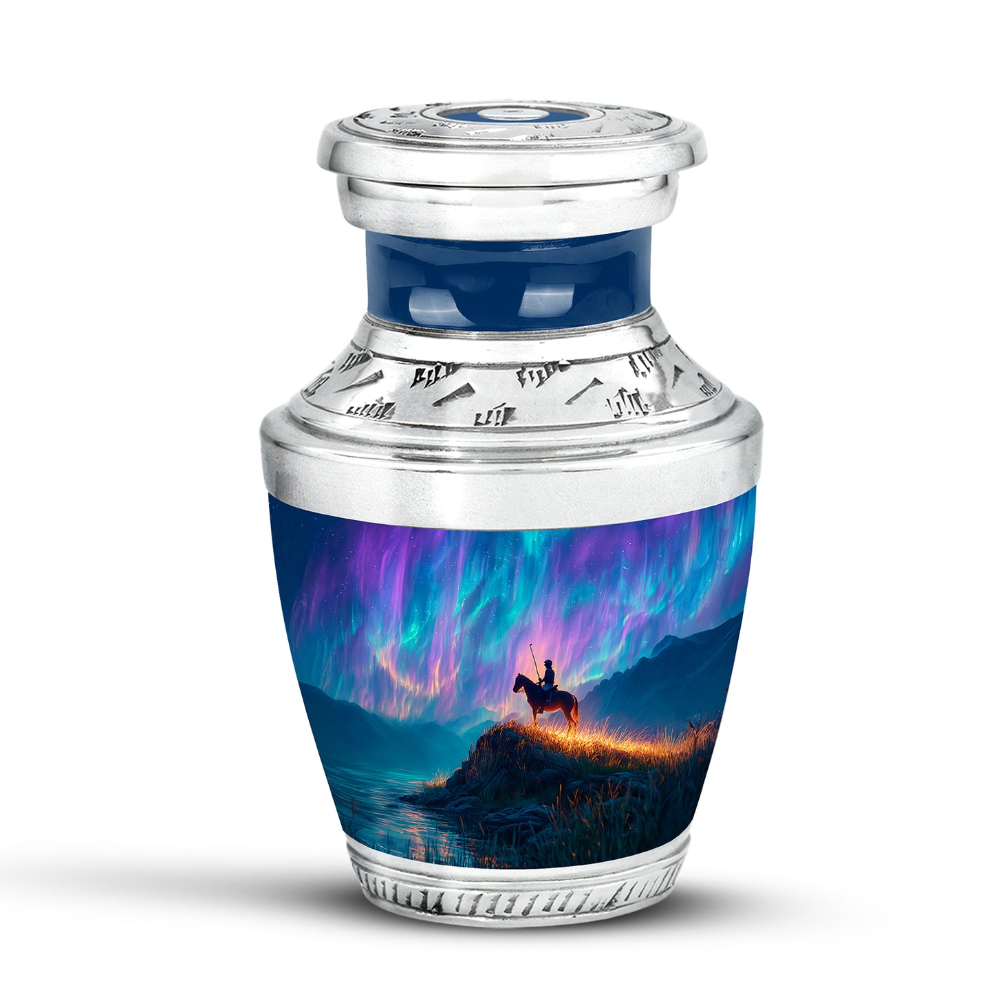 Blue Stately Horse Polo Cremation Urns for Human Ashes - 10-inch, 200 cu in - Yatskia