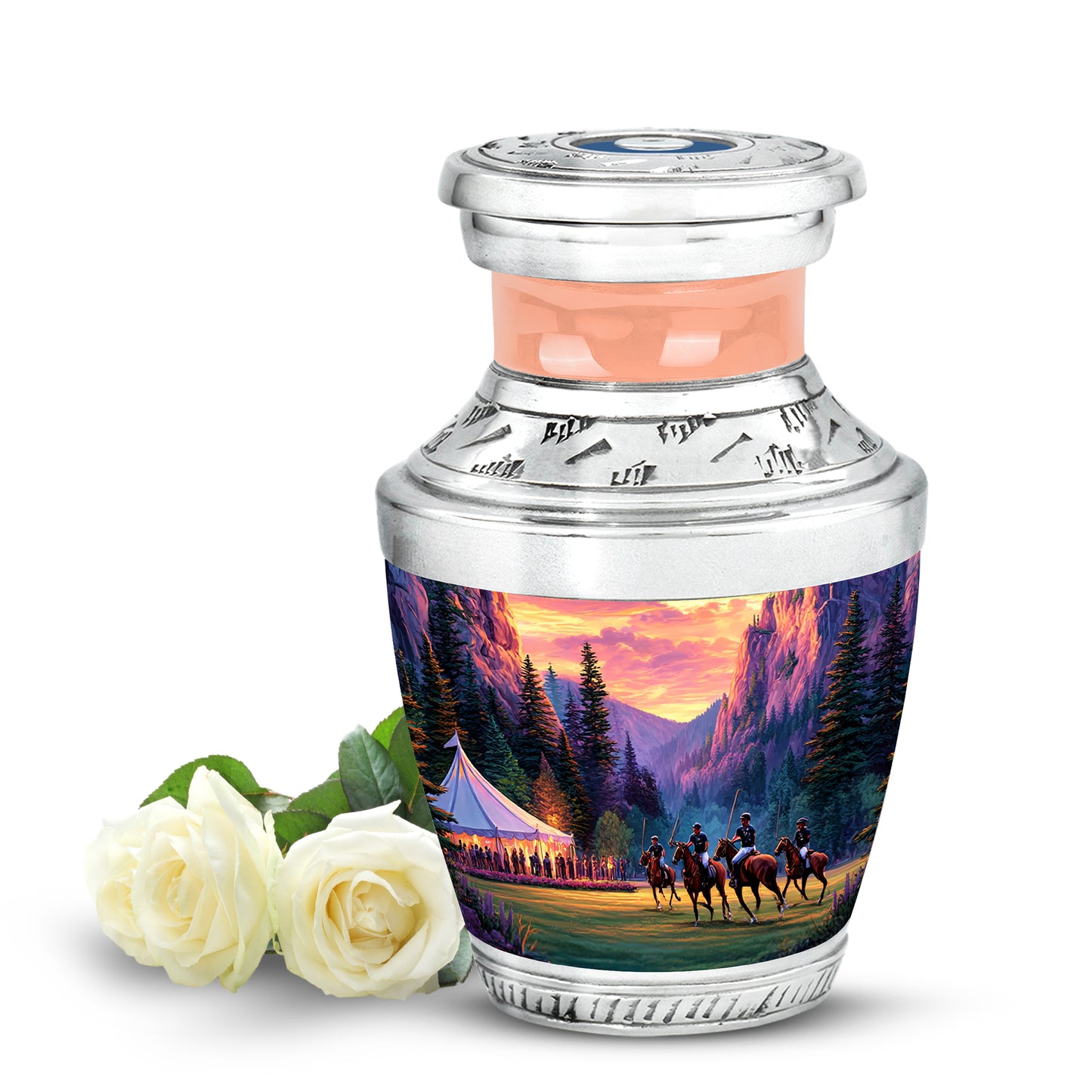 Graceful Gold Horse Polo Sentinel Urn for Human Ashes - 10-inch, 200 cu in - Yatskia