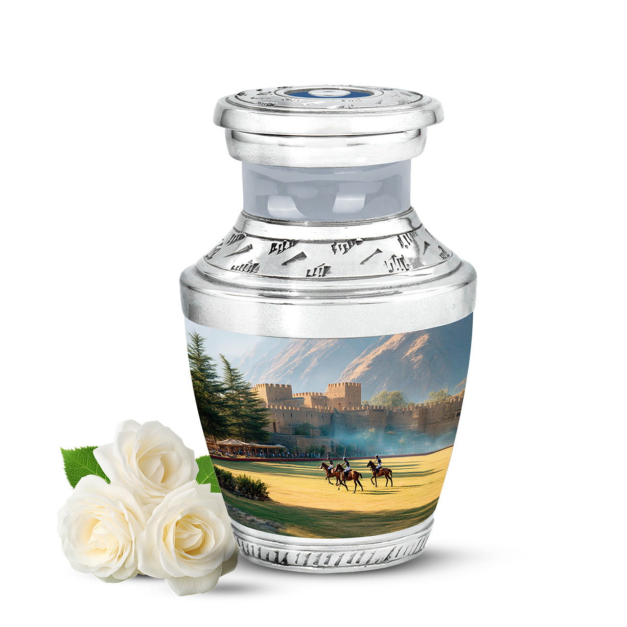 Personalized Silver Cherished Horse Polo Cremation Urns for Human Ashes - 10-inch, 200 cu in - Yatskia