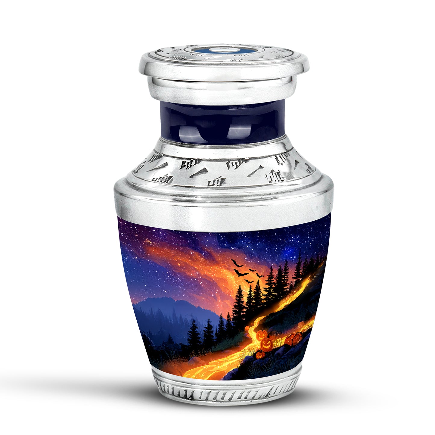 Blue Comforting Halloween Memorial Urn for Ashes - 10-inch, 200 cu in - Yatskia