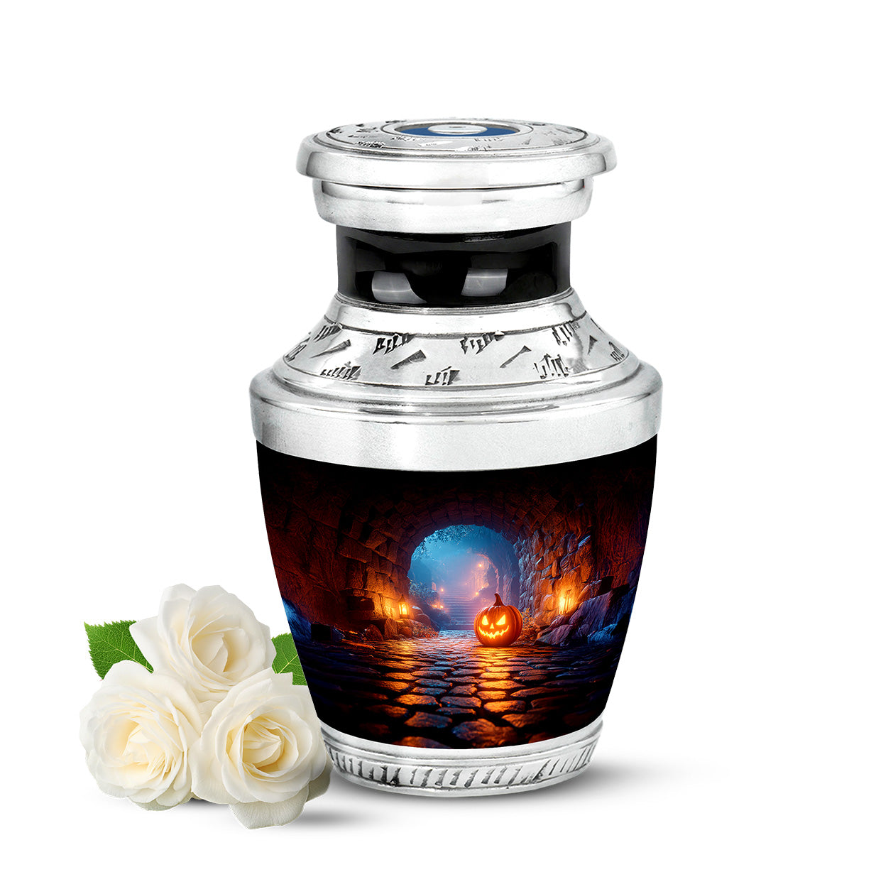 Personalized Black Steadfast Halloween Cremation Urns for Human Ashes - 10-inch, 200 cu in - Yatskia
