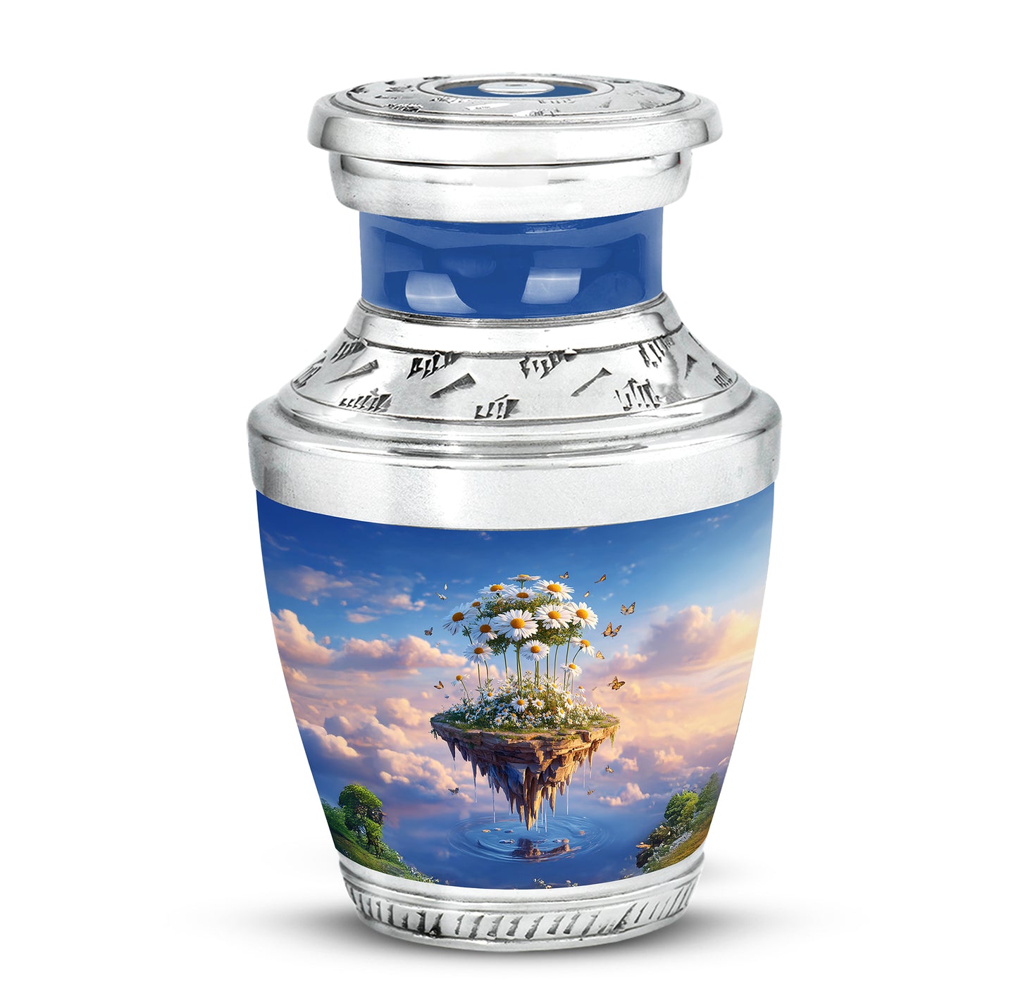 Personalized Refined Daisy Cremation Urns - Blue 10-inch, 200 cu in - Yatskia