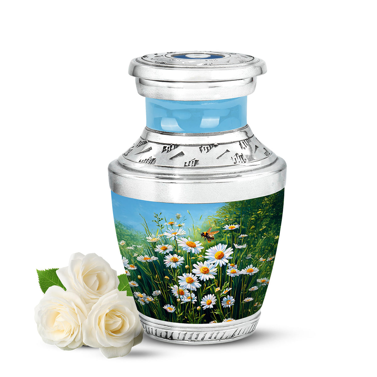 Personalized Daisy Cremation Urns - Tranquil Teal - Yatskia