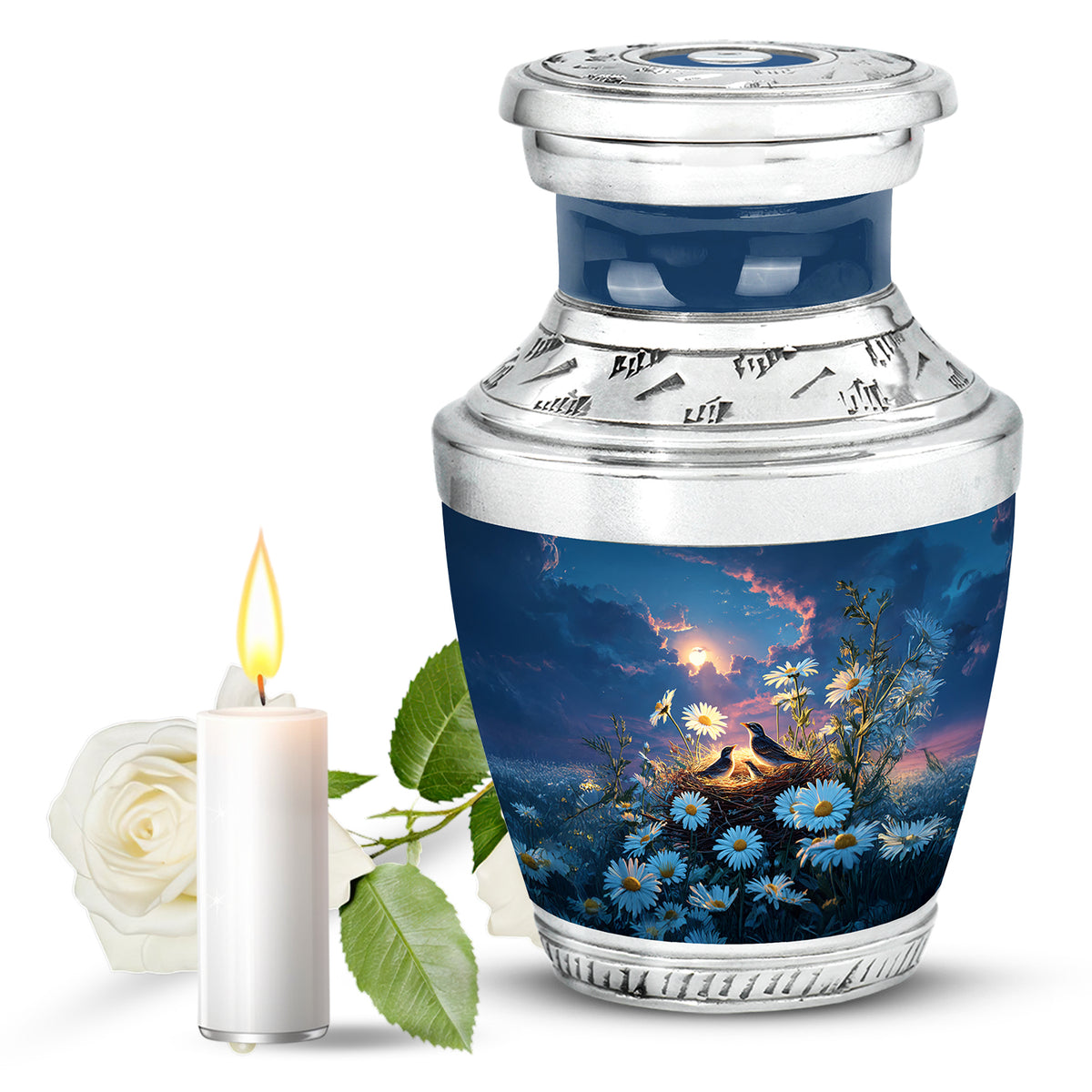 Personalized Refined Daisy Cremation Urns - Blue - Yatskia