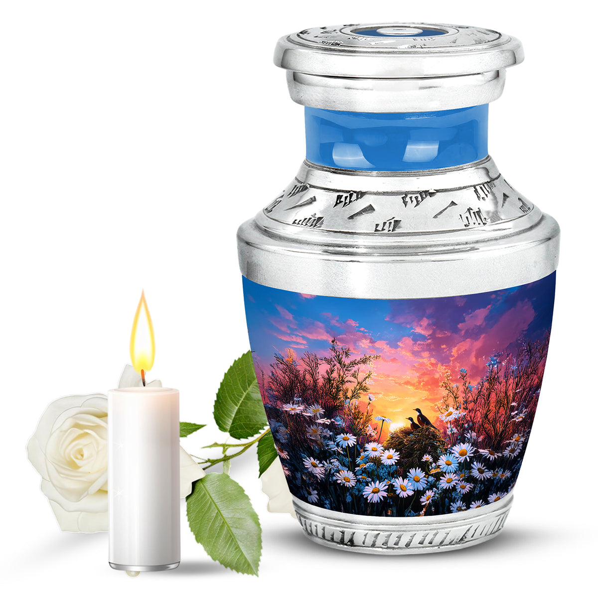 Divine Blue Daisy Cremation Urn for Ashes - Yatskia