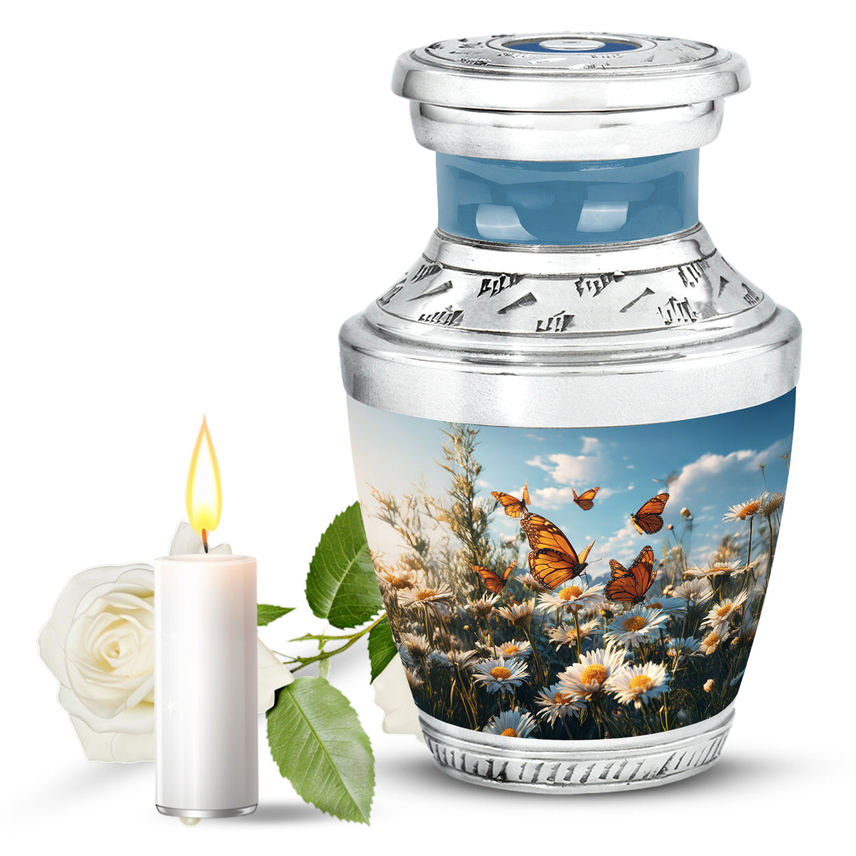 Ethereal Daisy Memorial Cremation Urns - Blue - Yatskia