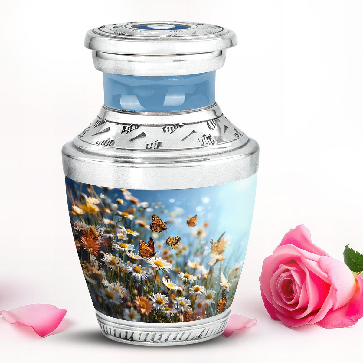 Personalized Blue Cherished Daisy Cremation Urns for Human Ashes - Yatskia