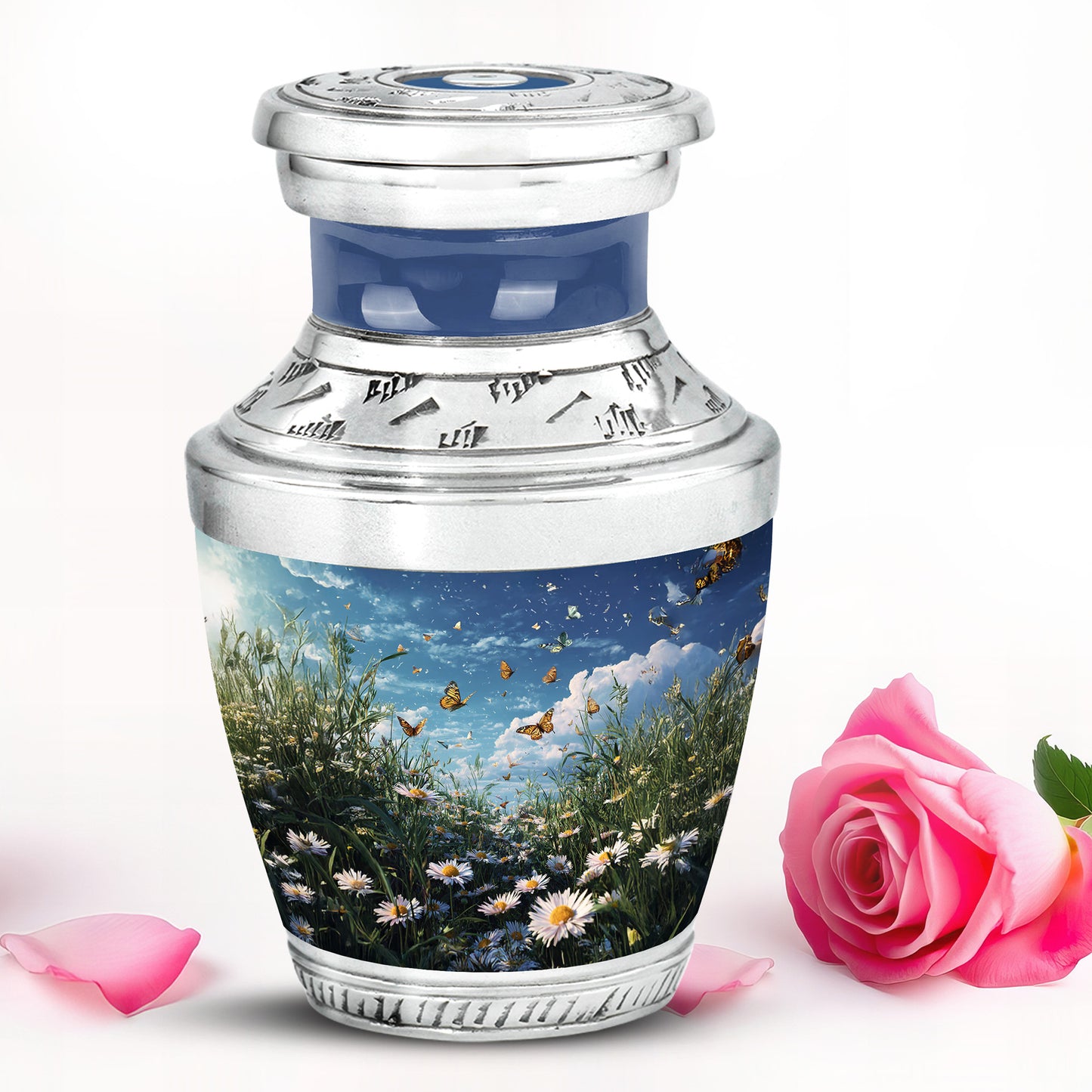 Personalized Refined Daisy Cremation Urns - Blue 10-inch, 200 cu in - Yatskia