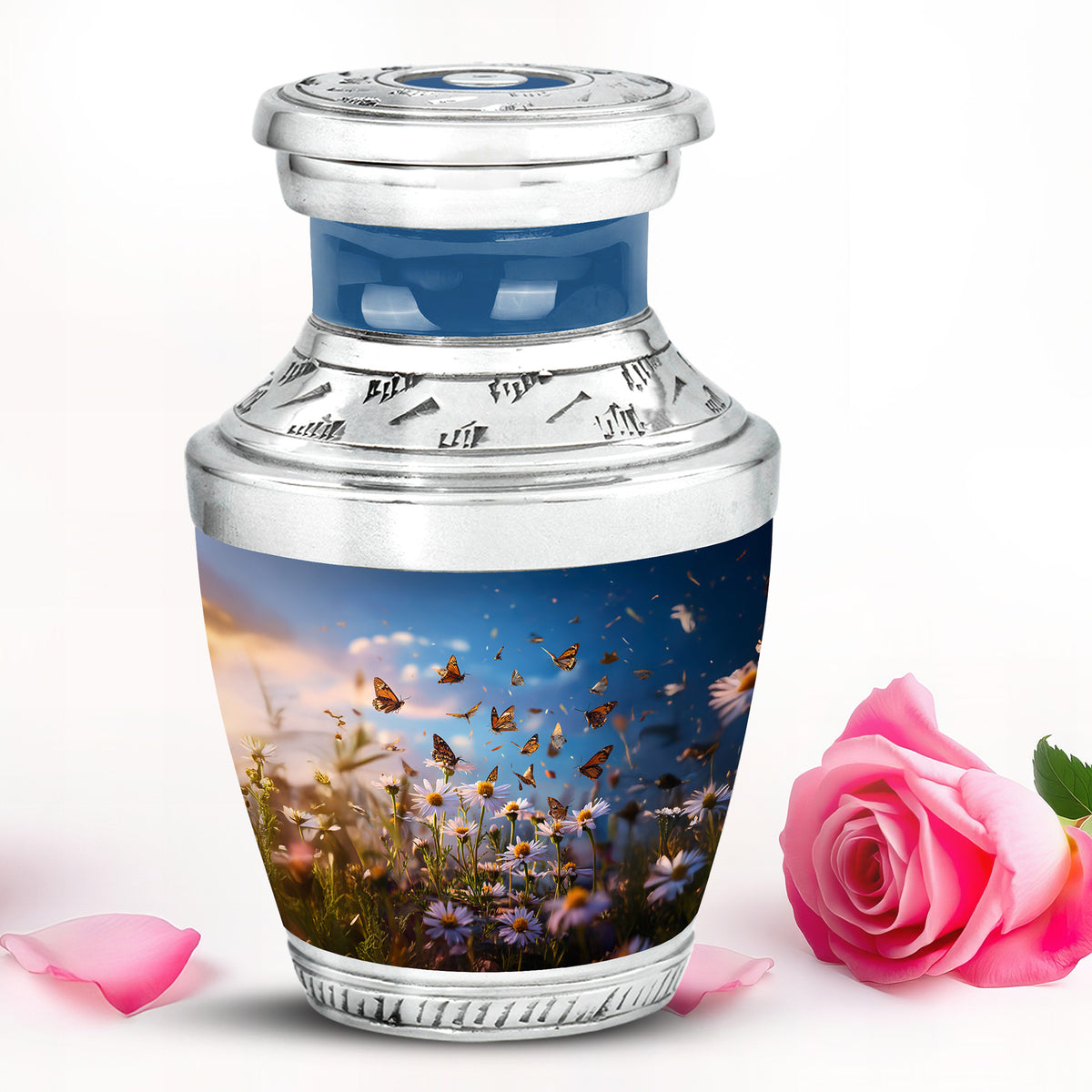 Harmonious Daisy Cremation Urns for Human Ashes - Blue - Yatskia