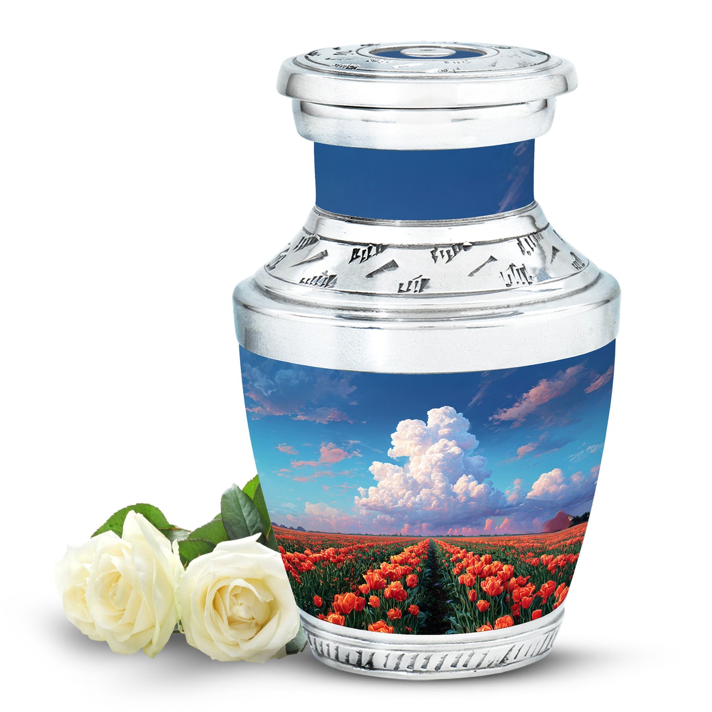Blue Garden Tulip Cremation Urns - Honored Commemoration 10-inch, 200 cu in - Yatskia