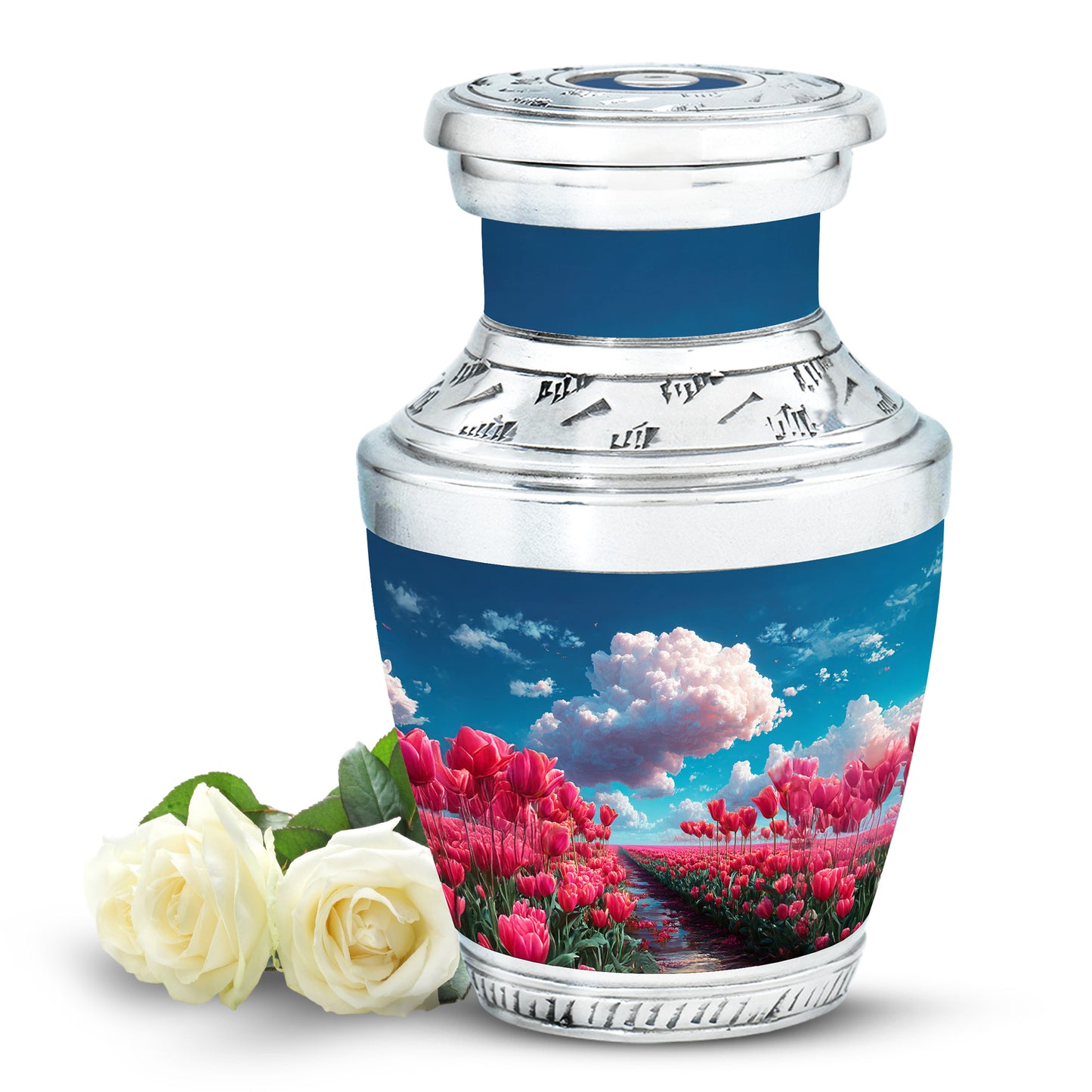 Radiant Garden Tulip Memorial Cremation Urns - Blue 10-inch, 200 cu in - Yatskia