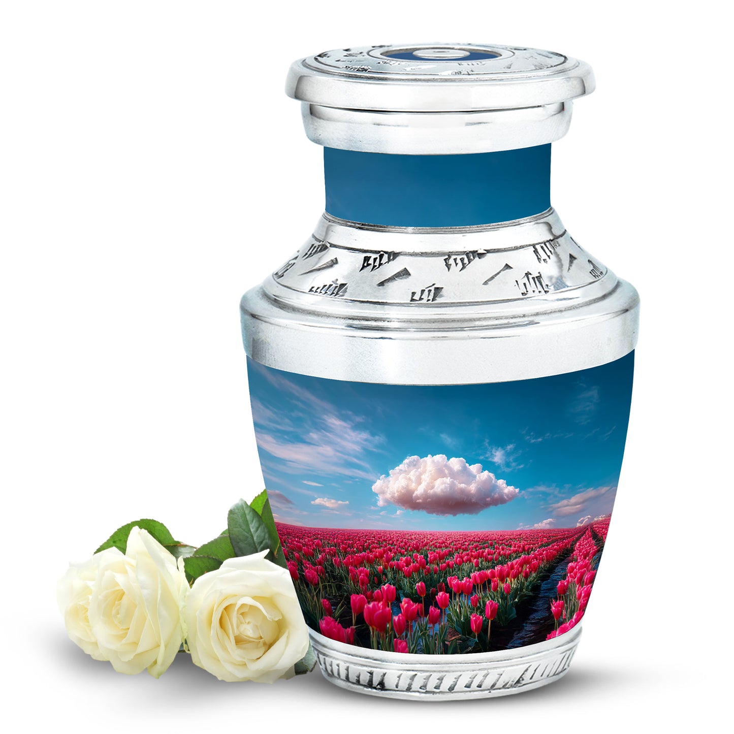 Personalized Garden Tulip Cremation Urns - Eminent Blue 10-inch, 200 cu in - Yatskia