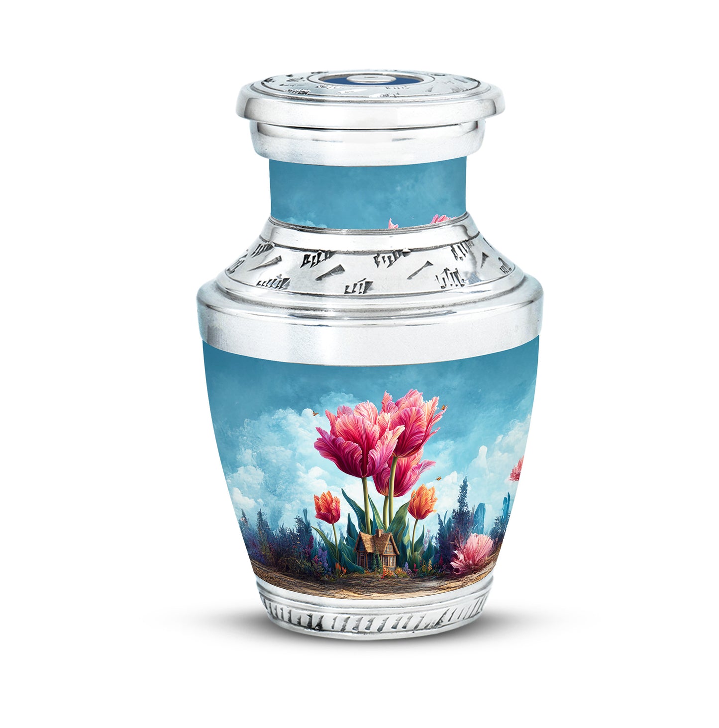 Personalized Blue Revered Garden Tulip Cremation Urns for Human Ashes - 10-inch, 200 cu in - Yatskia