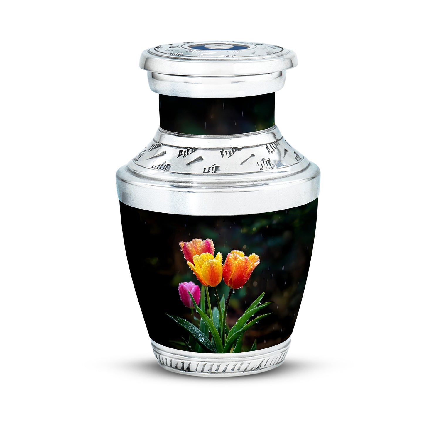 Luminous Black Garden Tulip Solace Urn for Human Ashes - 10-inch, 200 cu in - Yatskia