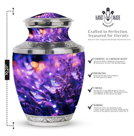 Purple Personalized Butterfly Cremation Urn for Women - 10-inch, 200 cu in - Yatskia