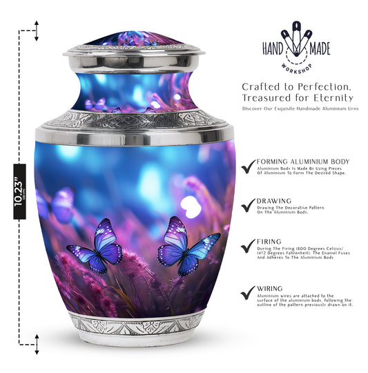 Purple Butterflies Flying Cremation Urn For Ashes - Pretty Urns for Women
