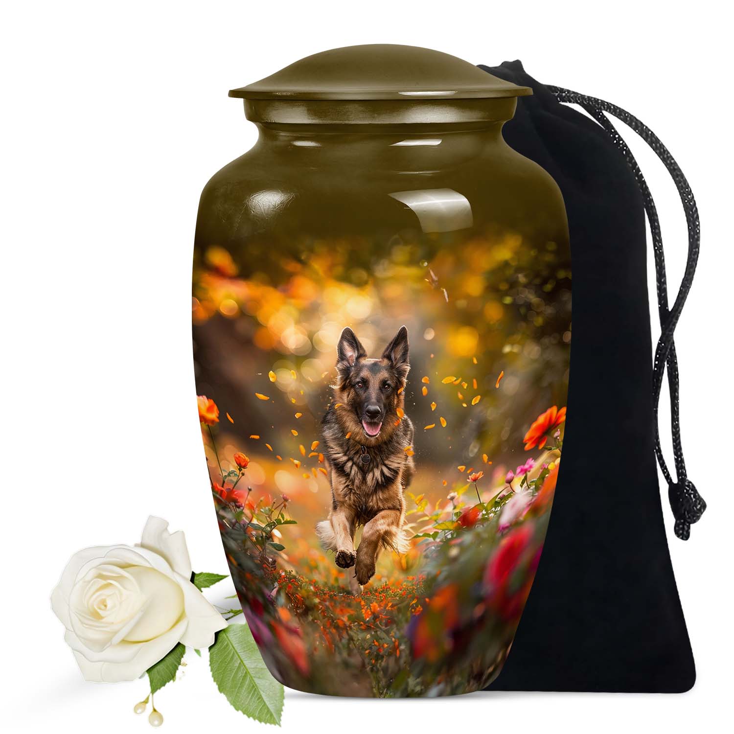 Wild Meadow German Shepherd Urn Custom Large Pet Urn for Dog