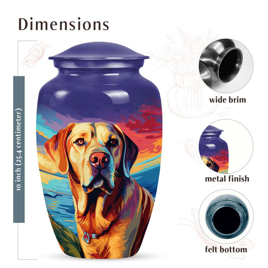 Labrador Dog Art Cremation Urn - Colorful Blue Memorial Urn for Ashes
