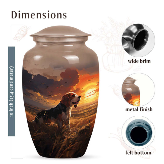 Dog Cremation Urn for Ashes – Beagle Tribute Urn with Fiery Sky