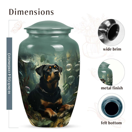 Green Pet Memorial Urn – Rottweiler Portrait Keepsake