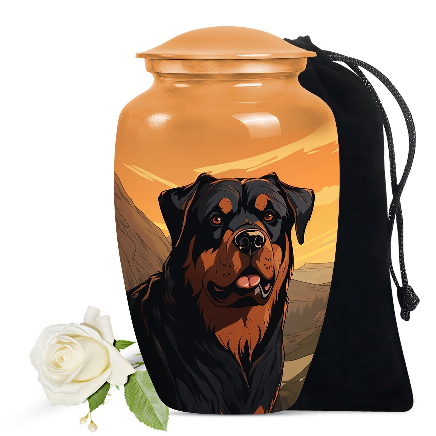 Rottweiler Cremation Urn for Pet Ashes – Orange Sunset Mountain