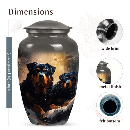 Dog Urn for Pet Ashes, Two Rottweilers in Wintry Forest, Memorial Urn