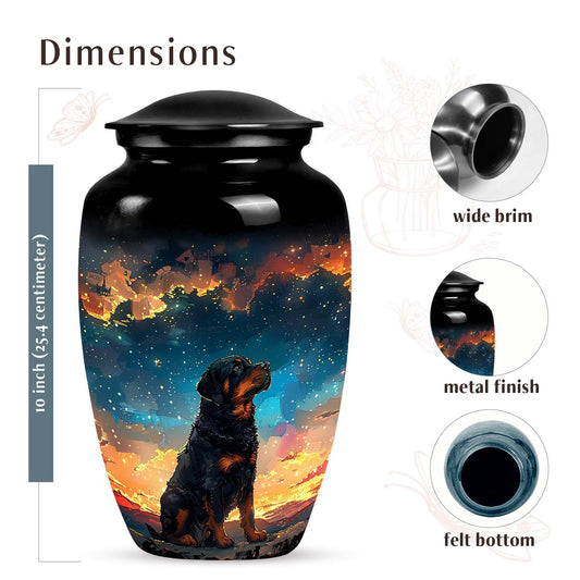 Dog Urn for Pet Ashes with Rottweiler Under Starry Sunset Sky, Memorial Urn