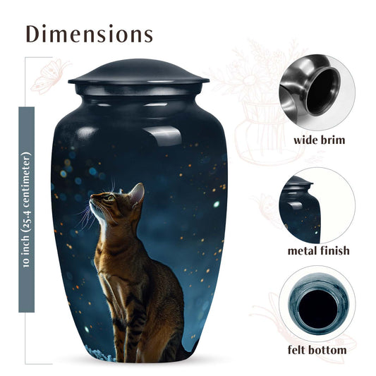 Cat Urn for Pet Ashes, Tabby Gazing at Starry Night Sky, Memorial Urn